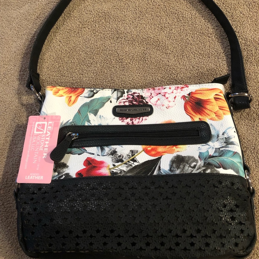 Stone Mountain leather flowered handbag. New with tags.